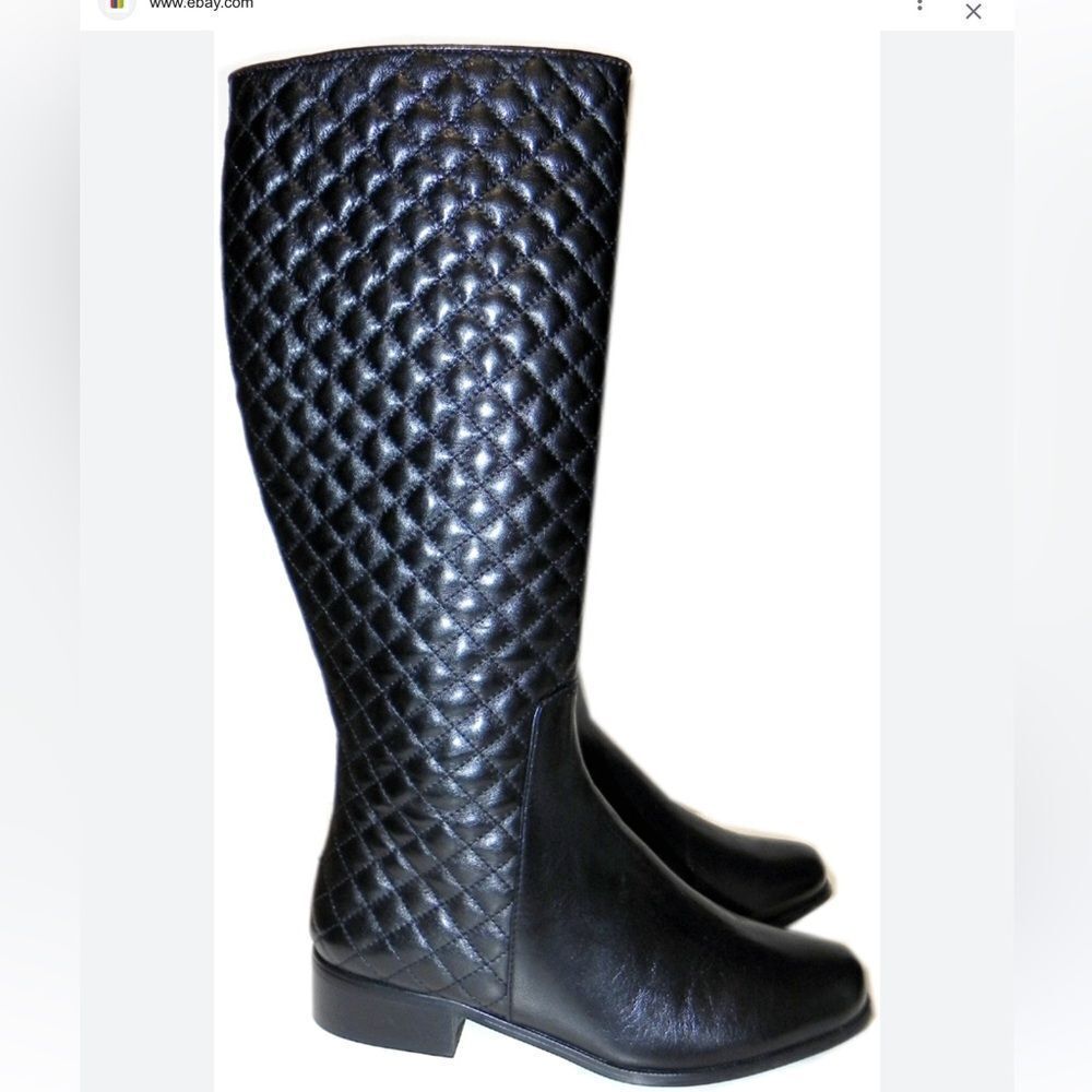 $295 Vaneli "radio Riding" Black Flat Quilted Leather Boot 9 S